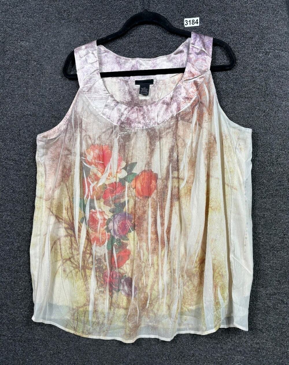 Lane Bryant Blouse Womens Size 24 Multicolor Floral Pleated Sleeveless Top